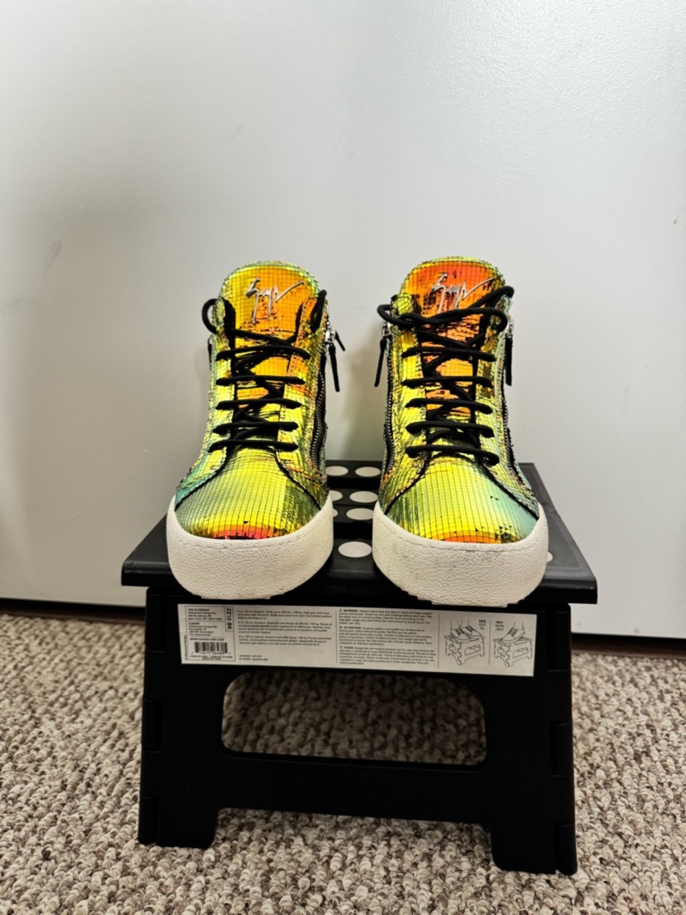 Giuseppe Zanotti Iridescent Rainbow Gold High-Top Sneakers - Picture 2 of 4